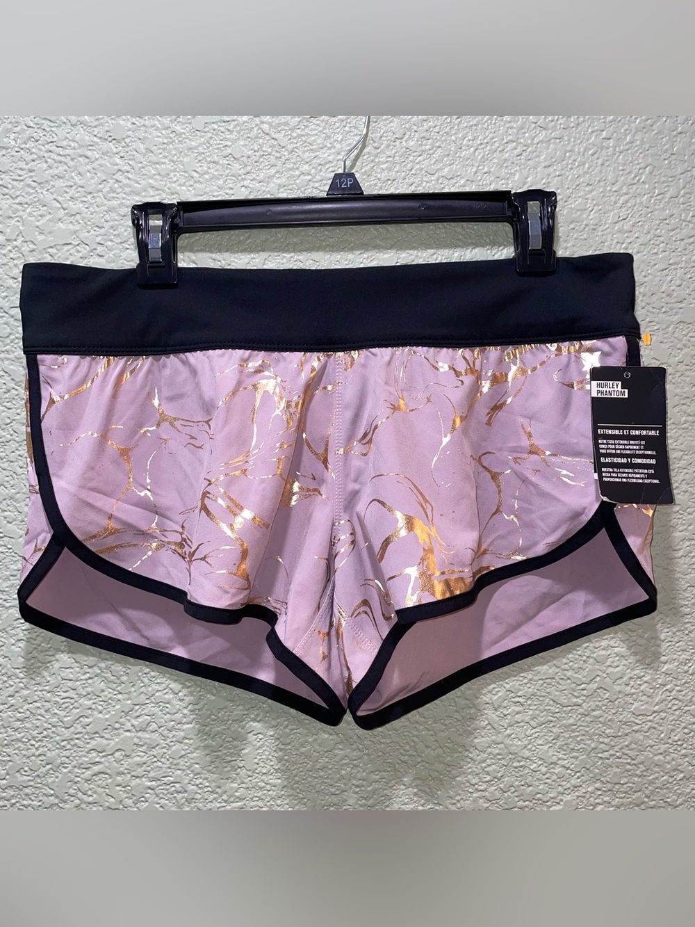 NWT Hurley Phantom Decay Pink Metallic Gold Swim Shorts Sz L Dazzle Silky Shiny